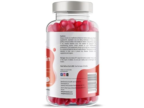 Pharmanostix Ultra Biotin 5000mcg Vegan Gummies - 10000mcg Per Daily Dose - for Hair, Skin and Nail Growth Support - 60 Natural Strawberry Flavour - 30 Days Supply - for Men and Women