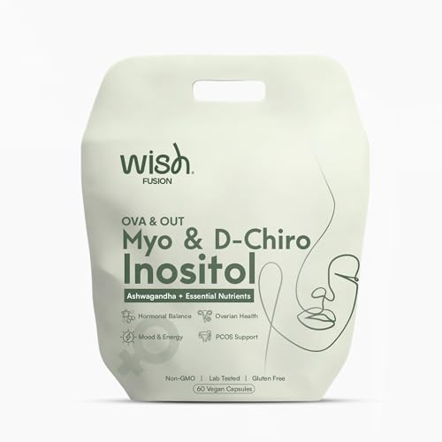 Wish Fusion Myo-Inositol & D-Chiro Inositol – PCOS Support Supplement for Women – with Ashwagandha & Essential Nutrients – Hormonal Balance, Ovarian Health, Mood & Energy – 60 Vegan Capsules