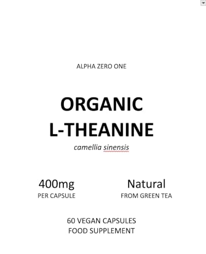 Organic L-Theanine 400mg from Green Tea Extract - 60 V Capsules (2 Months Supply) - High Strength Theanine Amino Acid Supplement - by Alpha01
