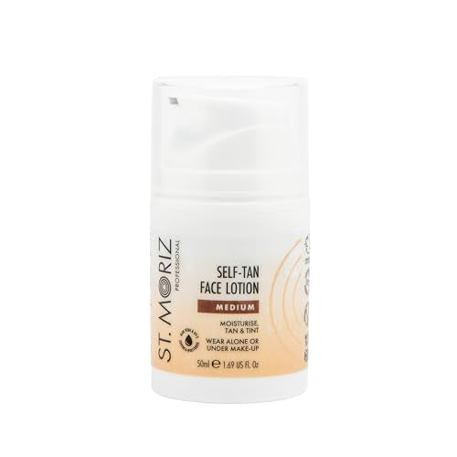 ST. MORIZ St Moriz Professional Medium Self Tan Face Lotion | With Aloe Vera & Vitamin E for Gradual Face Tan & Natural Glow | Vegan Fake Tan for Face | Wear Alone or Under Makeup | No Wash Off Required | 50ml