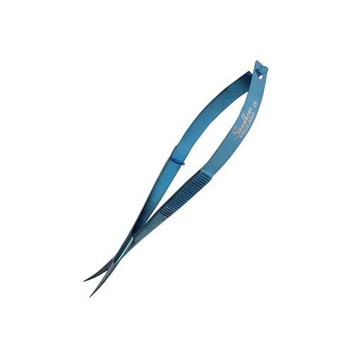 Sandbros Cuticle Scissors Extra Fine Nail Scissors Cuticle Trimmer Fine Pointed Tip for Dry, Dead Skin,Skin Care,Eyebrow, Eyelash, Trim Nail and Dry Skin Blue Curved.