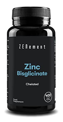 Zinc, 25mg (Bisglycinate), 400 Tablets | Chelated | Antioxidant, Supports The Immune System, Skin, Hair and Eyesight | Vegan | Zenement
