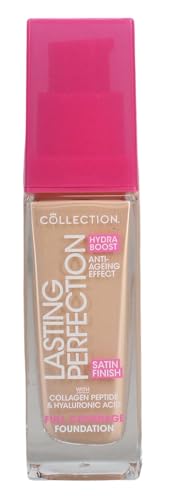 Collection Cosmetics Lasting Perfection Satin Foundation, Full Coverage, Hydra Boost, 6W Cashew Warm 27ml