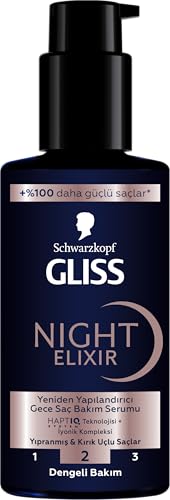 Schwarzkopf Gliss Night Elixir Overnight, Hair Serum, Damaged Split Hair, Medium Care, 100 ml