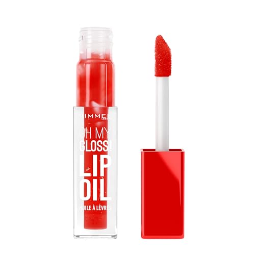 Rimmel Oh My Gloss! Lip Oil 004 Vivid Red, Juicy Shine, Hydrates & Naturally Plumps, Moisture Boost, Vitamin E, Replenishes & Restores the Lips, Coconut Oil, Non-Sticky, Vegan & Cruelty Free