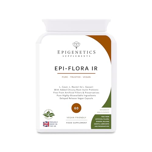 Epigenetics Epi-Flora IR | L. Casei, L. Gasseri & L. Reuteri + Chicory Root Prebiotic (Inulin) | 60 Vegan Vegetable Capsules UK Made | 2 Month Supply