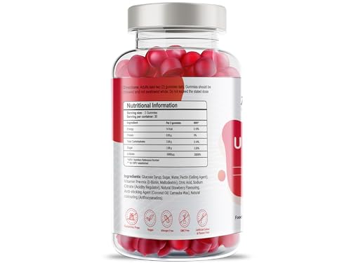 Pharmanostix Ultra Biotin 5000mcg Vegan Gummies - 10000mcg Per Daily Dose - for Hair, Skin and Nail Growth Support - 60 Natural Strawberry Flavour - 30 Days Supply - for Men and Women