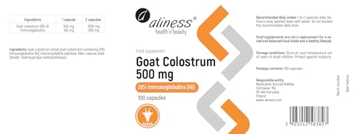 Aliness Goat Colostrum 500mg 28% immuno Globulines IG 100 Capsules