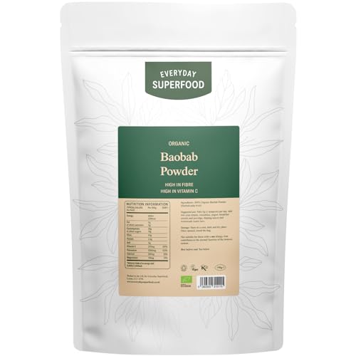 Everyday Superfood Organic Baobab Powder 190g, High Vitamin C, Perfect in Smoothies, Tea and Baking