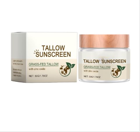 Organic Grass-Fed Beef Tallow Sunscreen SPF 50 | Mineral Zinc Oxide & Titanium Dioxide | Deeply Nourishing Face Cream for Dry, Sensitive Skin | Reef-Safe Moisturizing Sun Balm