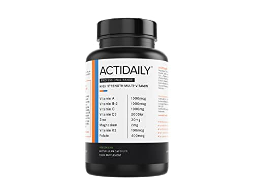 ActiHealth ActiDaily Multivitamin & Mineral Capsules | Essential Nutrients Including Vitamin D, B12, Zinc, Vitamin C | Powerful & High-Strength Formula for Energy Levels | Men & Women | Capsules | Made in UK