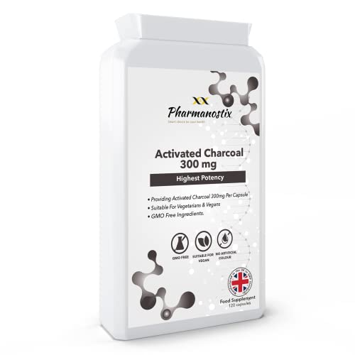 Pharmanostix Activated Charcoal Supplement (300mg) - 120 Capsules | Steam Activated from Coconut | Contributes to Reducing Excessive Flatulence | UK Manufactured to GMP Standards