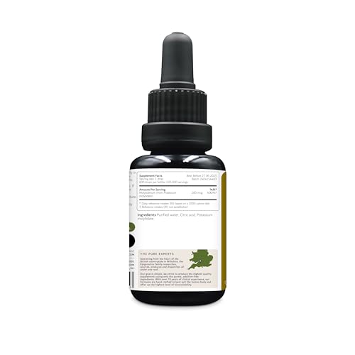 Molybdenum Liquid Supplement 30ml | 200mcg Per Drop | Highly Bioavailable | 6-Month Supply Without additives or flavourings | Made in The UK & Vegan Friendly