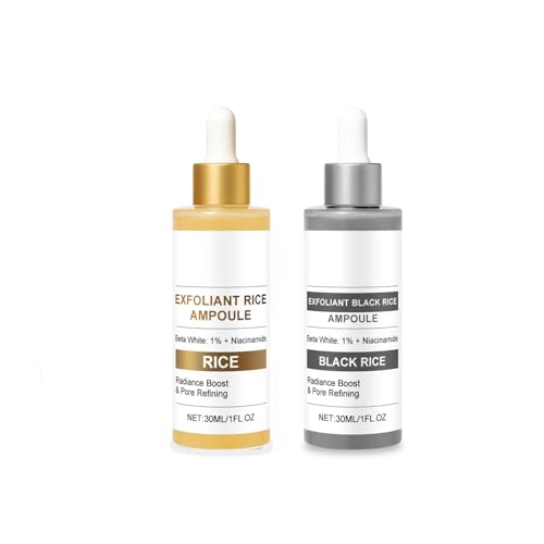IZBEAUVO Rice Ampoule Duo, White & Black Rice Face Exfoliator,Glow Rice Ampoule Duo White Rice Ampoule+Black Rice Ampoule Soft Exfoliating Face and Body Scrub