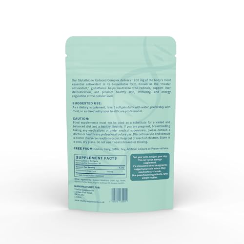 Sunshyne Glutathione Reduced 1200mg | High Strength Supplement with Natural Antioxidant 60 Softgel Capsules | Active Form L-Glutathione Delays Aging, Boosts Immunity, Protects the Liver