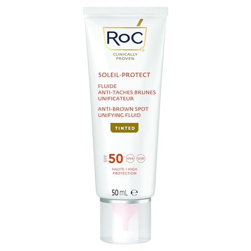 RoC Sun Cream Soleil-Protect, Anti-Brown Spot Tinted Unifying Fluid SPF 50 | Moisturiser for Face with Vitamin C | 50 ml