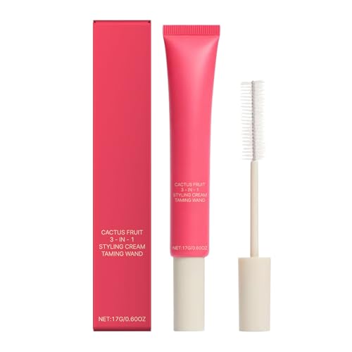 OKAQEE 3-IN-1 Hair Styling Cream - Cactus Fruit Hydrating Styling Lotion with Brush - Tame Flyaways, Smooth Frizz, Style Edges
