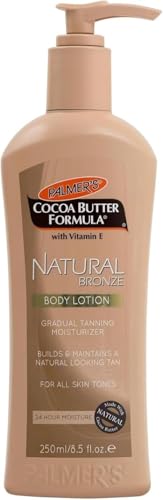 Cocoa Butter Body Lotion Natural Bronze Vitamin E - Gradual Tanning 24-Hour Moisturizer Maintains Tan Deep Hydration Skincare for All Skin Tones Dry Stretch Marks 250-ml
