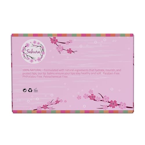 Generic Sakura Organic Lip Balm Set, 100% Natural, 6 Flavours - Strawberry, Citrus, Vanilla, Mint Burst, Beeswax and Coconut