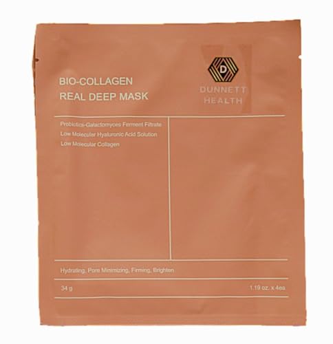 Bio Collagen Face Masks Pack of 4 Skin Care Treatment, Dunnett Health Natural Ingredients Revitalising Skin for a youthful look anti-aging anti-acne Properties Hydrating Face Mask for all Skin types