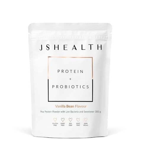 JSHealth Vegan Pea Protein Powder with Probiotics - Vanilla Bean Flavor - Gluten Free, Non GMO, Plant Based Protein Drink Mix, 300g