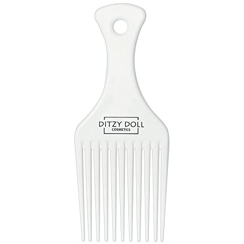 Ditzy Doll DITZY DOLL AFRO COMB WHITE - Smooth Anti Frizz Detangling Styling African Hair Men Women Pick Hair