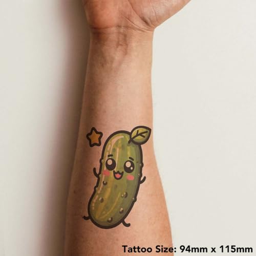 Azeeda 'Cute Kawaii Pickle' Temporary Tattoo - Water Resistant, Skin-Safe, Non-Toxic Transfer (TO00075821)