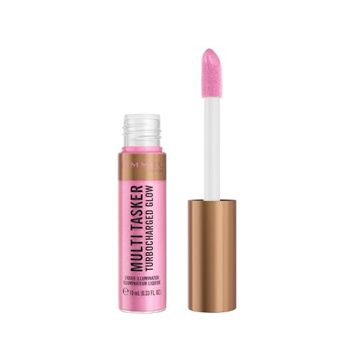 Rimmel Multi Tasker Turbocharged Glow, 001 Not a Basic B, Liquid Face Illuminator, Light-Reflecting Pearls, Luminous, Healthy Glow, Vitamin C & E, Vegan Formula, 10ml