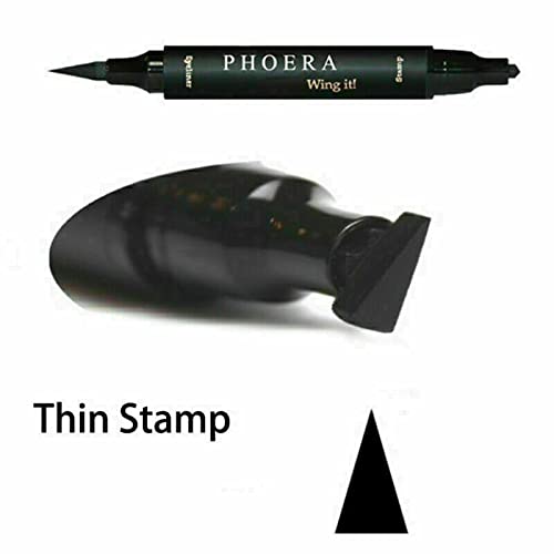 Phoera PHOERA 2 in 1 Wing Cat Eye Liner + Stamp Winged Long Lasting Liquid Eye Liner Waterproof & Smudge proof Makeup Black Eyeliner Pen Winged Eyeliner Pencil - AQUAPURITY (THIN STAMP)