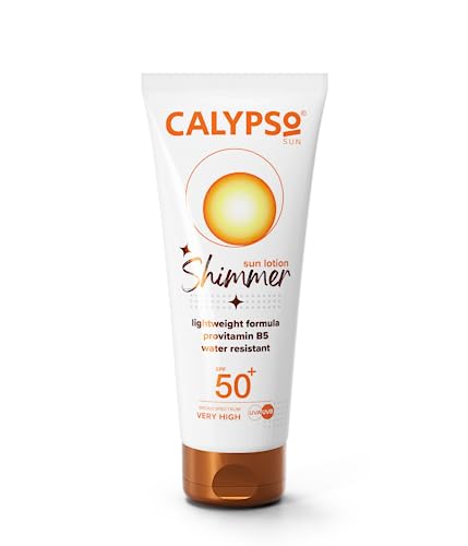 Calypso Shimmer Sun Lotion SPF50 + | Very High UVA + UVB Protection, Water Resistant, Shimmering Sun Protection for Face and Body, 100ml
