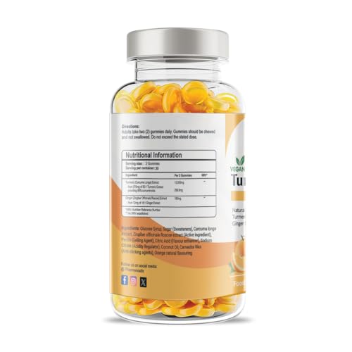 Pharmanostix Turmeric Curcumin with Ginger Vegan Gummies - Natural Orange Flavour - Delicious Daily High Strength Gummy for Adults - 13500MG Turmeric Gummies Per Daily Serving (60 Gummies)