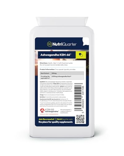 NutriQuarter Ashwagandha KSM-66® 500mg – 90 Vegan Capsules – Full-Spectrum Root Extract