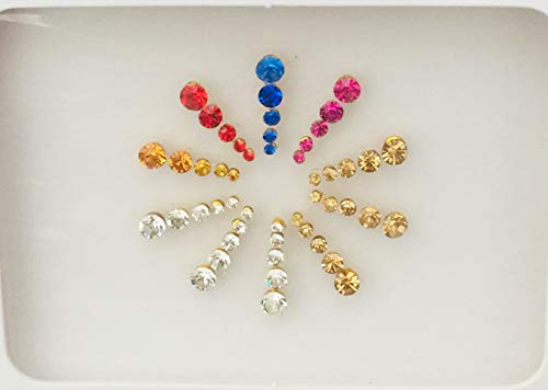Mehek BB200 Multi Colour Gold Silver Stone Bindi Tattoo Tikka Bollywood Party Forehead Bindi Christmas