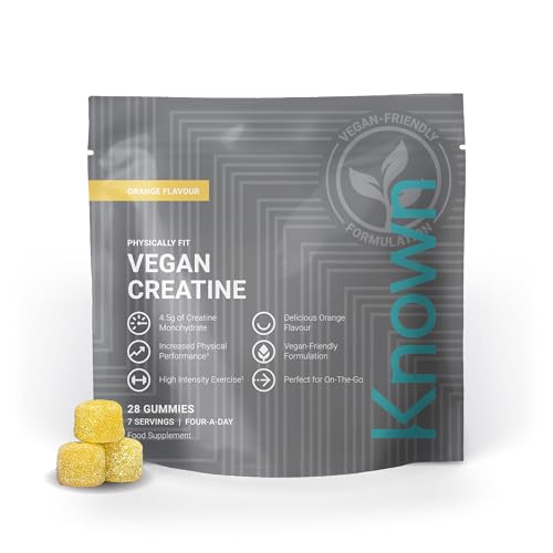 Known Vegan Creatine Gummies On-The-Go Pouch – 4500mg Creatine Monohydrate – Orange Flavour – 28 Gummies 7 Days Supply – Third-Party Tested