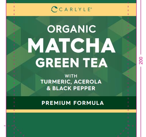 Green Tea Capsules | Organic Matcha Green Tea with Turmeric, Acerola & Black Pepper | 1360mg Complex | 60 Vegan Capsules | Carlyle