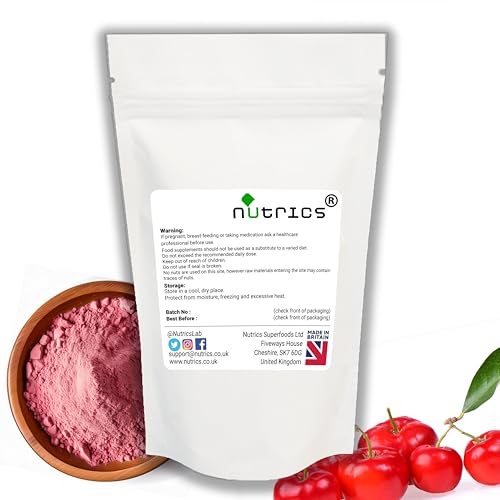 Nutrics® ACEROLA Cherry Extract 50g Powder 2 Months Supply Natural Vitamin C 100% Pure Freeze Dried Standardised 26% 44:1 Extract Ratio Strong Safe & Effective