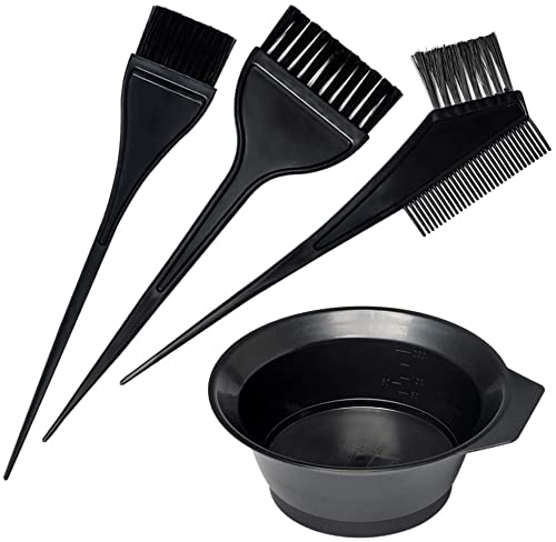 Generic Hair Dye Set Colouring Tint Tool Brush Kit and Bleach Mixing Bowl Set Double-Sided Colouring Comb and Bowl Set Kit Diy Salon Professional Hairdressing & Highlighting Kit for Men Women & Girls (4 PCS)
