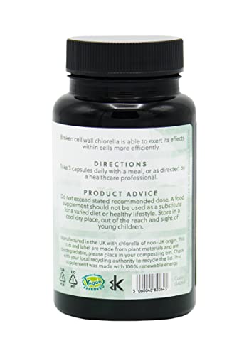 Organic Broken Cell Chlorella | 1200mg Organic Chlorella per 3 Capsule Dose | 60 Vegan Capsules | G&G Vitamins