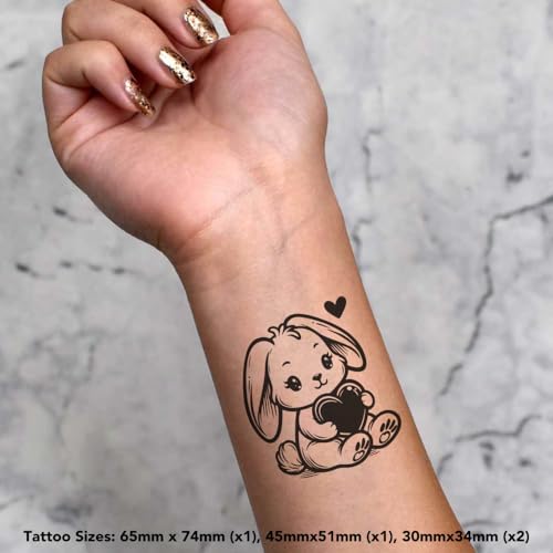 Azeeda 4 x 'Sweetheart Rabbit' Temporary Tattoos - Water Resistant, Skin-Safe, Non-Toxic Transfers, Mixed Sizes (TO00075832)