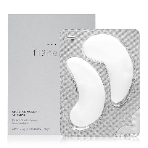 flânerie Flanerie Radiant Glow Eye Masks | Pack of 5 | 5 x 4g, with Vitamin C, Collagen and Hyaluronic Acid Eye Patches, Vegan Formula