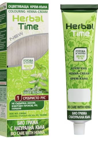 Generic Henna Herbal Time Natural Cream Color Silver Blonde Nº 1 | Henna Coloring Cream with Nettle Extract | Gray Hair Cover | Ammonia Free, Sulfates Free, Parabens Free | 75 ml