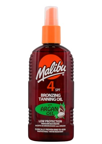 Malibu Sun SPF 4 Bronzing Tanning Oil With Argan Oil, Low Protection, Water Resistant, 200ml