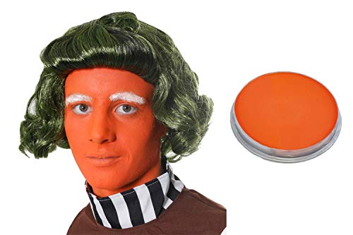 I LOVE FANCY DRESS LTD GREEN WIG + ORANGE 16ML ORANGE FACE PAINT + MAKE UP SPONGE IDEAL FOR LUMPA LUMPA,OOMPA LOOMPA,