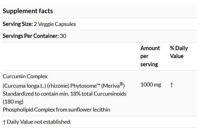 Generic Curcumin Phytosome, Herbal Supplements, Non-GMO, Gluten Free, Soy Free, Vegan 60 Veggie Caps
