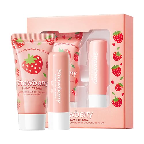 OKAQEE Strawberry Skincare Set with Hand Cream and Lip Balm