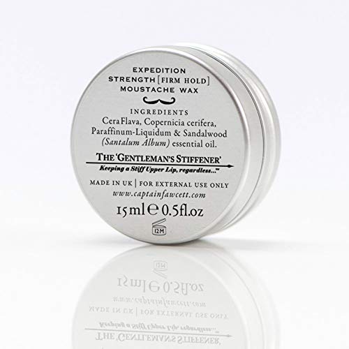 CAPTAIN FAWCETT Captain Fawcett Expedition Strength Moustache Wax 15ml – Extra Firm Hold Moustache Wax for Men – Classic Sandalwood Scented Styling Wax for Long-Lasting Shape & Definition