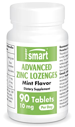 SUPERSMART Supersmart - Advanced Zinc Lozenges 10 mg Per Day - Mint Flavoring - Immune System Booster & Bone Health Supplement - Skin, Hair & Nail Vitamins | Gluten Free - 90 Lozenges