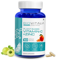 BIOVITALIA ORGANICS Biovitalia Plant Based Vitamin C + Zinc Capsules for Men & Women |Promote Immunity|Enriched with Antioxidant |Support for Overall Health and Wellness - 60 Veg Capsules