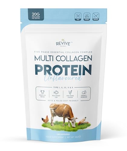 Revive Naturals Multi Collagen Protein Powder (1kg) - Types I, II, III, V & X - Hydrolyzed Grass Fed Bovine, Wild Caught Fish, & Free-Range Chicken & Eggshell Collagen. Non-GMO, Halal.
