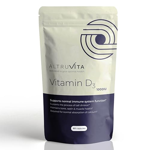 Altruvita Vitamin D3 Supplement 1000IU, 60 Capsules, 2-Month Supply – Supports Bone, Muscle & Immune Health, High-Absorption Formula, Vegetarian-Friendly
